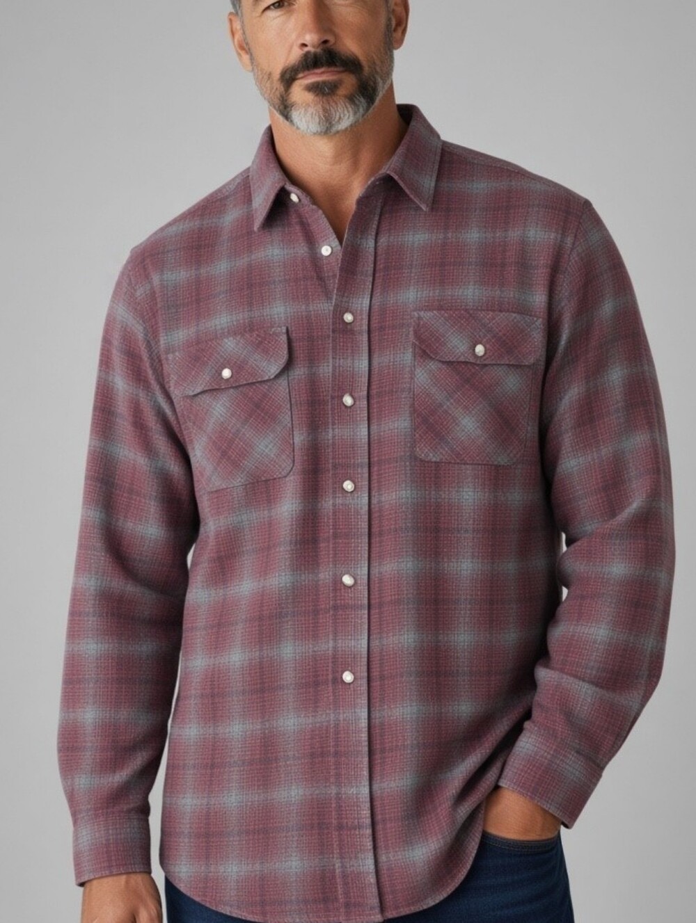 David Taylor Mens XLT Long Sleeve Plaid Flannel Shirt Burgundy Green Tall XL